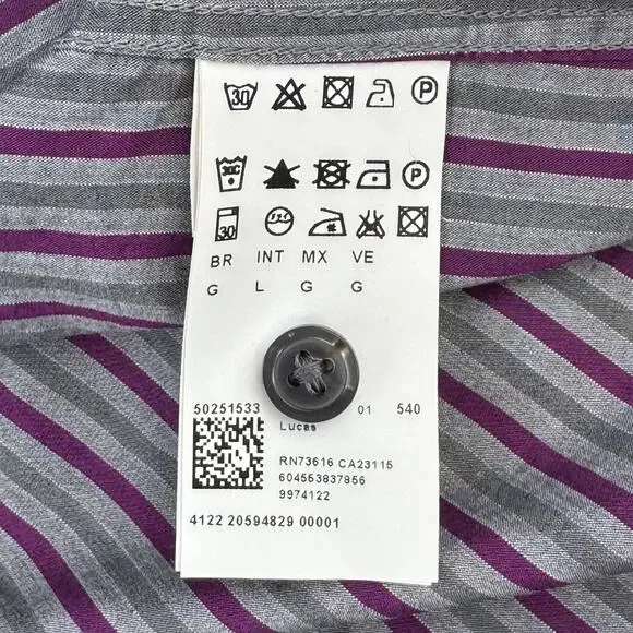 Hugo Boss Purple/Grey Striped Cotton Regular Fit Button Down Shirt Size Large - Picture 10 of 15